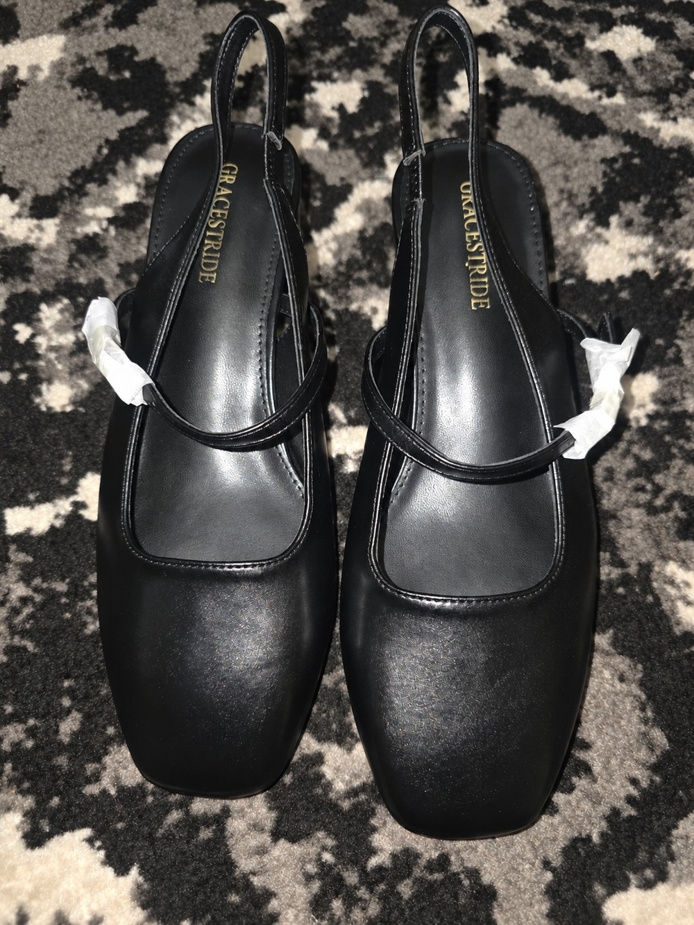 GRACESTRIDE Black Square-Toe Slingback Block Heels Size 8.5 – New